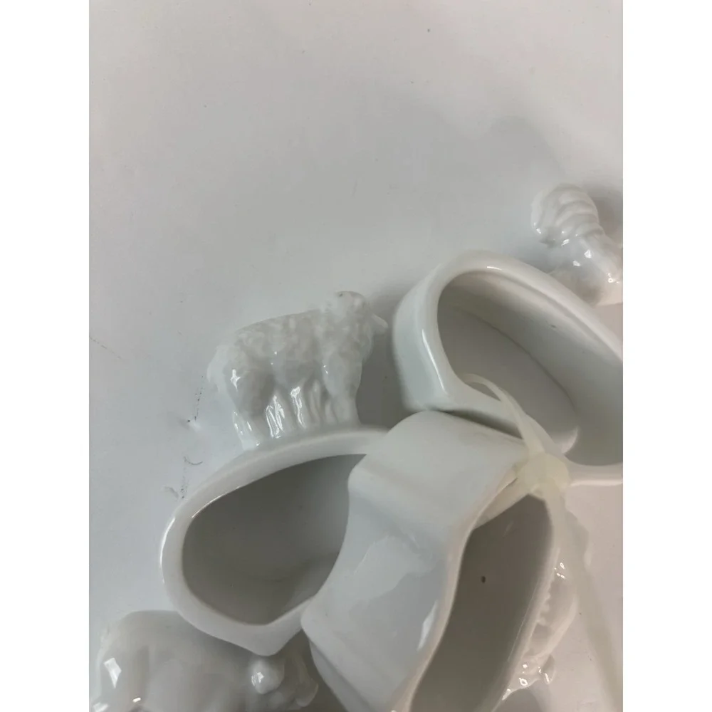 Farmhouse Animals White Ceramic Napkin Ring Holders Set of 6